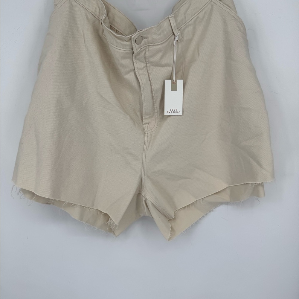 Good American Women's Cream Carpenter Long Denim Neutral Shorts PLUS Size 28 NWT